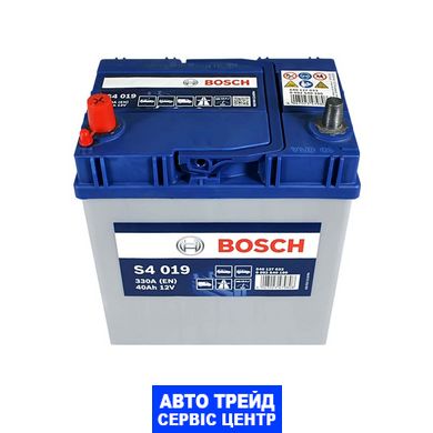 Автомобільний акумулятор 12V [Asia] BOSCH (S40 190) 40Ah 330A L+ Тонкі клеми