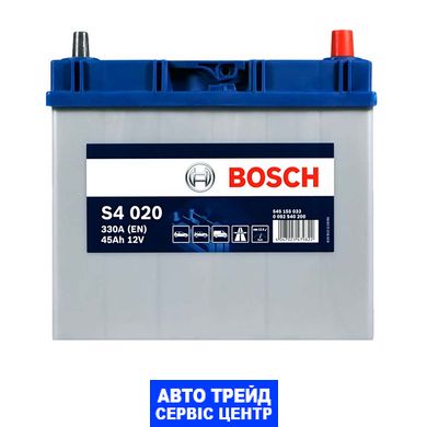 Автомобильный аккумулятор 12V [Asia] BOSCH (S40 200) 45Ah 330A R+ Тонкі клеми