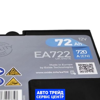 Автомобільний акумулятор 12V [Euro] EXIDE Premium (EA722) 72Ah 720A R+